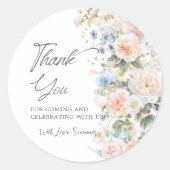 Sticker Rond Douce Mariée Fleurie Blanc Bleu Pastel Élégant Sho (Devant)