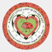 Sticker Rond Douce Petite Dame Baby Shower Ladybug (Devant)