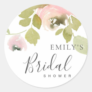 STICKER ROND DOUCE ROSÉ FLORALE À L'AQUARELLE LAVAGE DE MARIÉE