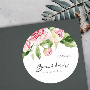STICKER ROND DOUCE ROSÉE FLEURIE PIVOINE AQUARELLE MARIAGE