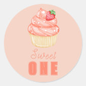 Sticker Rond Douce UNE, premier anniversaire rose pour filles (Devant)