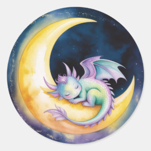 Sticker Rond Douces Rêves Dragon et Baby Shower Demi-Lune