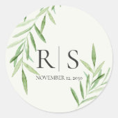 Sticker Rond Douceur Aquarelle Saules Fête de Mariage Monogramm (Devant)