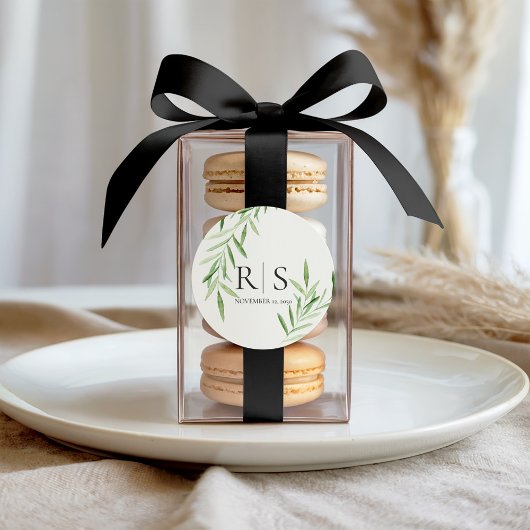 Sticker Rond Douceur Aquarelle Saules Mariage Monogramme