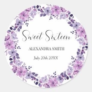 Sticker Rond Douceur violet à fleurs Sixten
