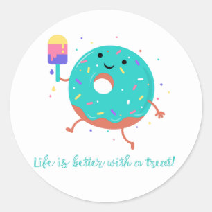 Sticker Rond Douceurs de Donuts d'Été et Sucettes Glacées Migno
