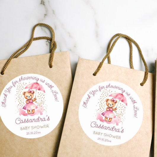 Sticker Rond Douche avec amour fille ours en peluche baby showe
