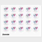 Sticker Rond Douche Coeur rose et bleu (Feuille)