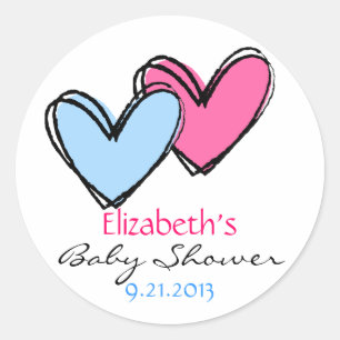 Sticker Rond Douche Coeur rose et bleu