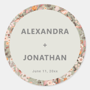 Sticker Rond Douche de couple botanique de fleurs sauvages rust
