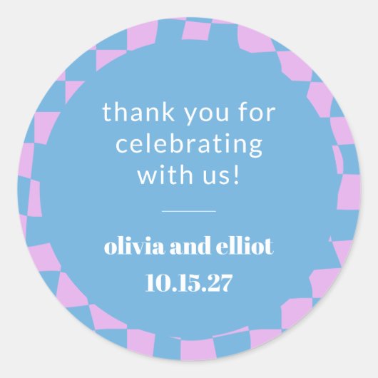 Sticker Rond Douche de couples personnalisée à carreaux violets (Devant)