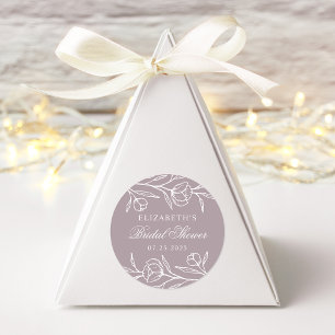 Sticker Rond Douche de Mariage Fleurs Esquissées Violet Poussié