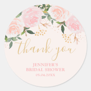 Sticker Rond Douche de Mariée Fleurie Rose Doré 