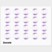 Sticker Rond Douche de Mariée Florale Chic Violet Rose Feuillag (Feuille)