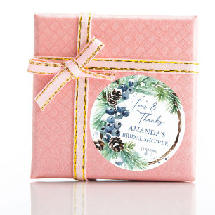 Sticker Rond Douche d'hiver nuptiale d'aquarelle de pins d'eau