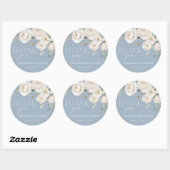 Sticker Rond Douche nuptiale élégante à fleurs blanches bleu Du (Feuille)