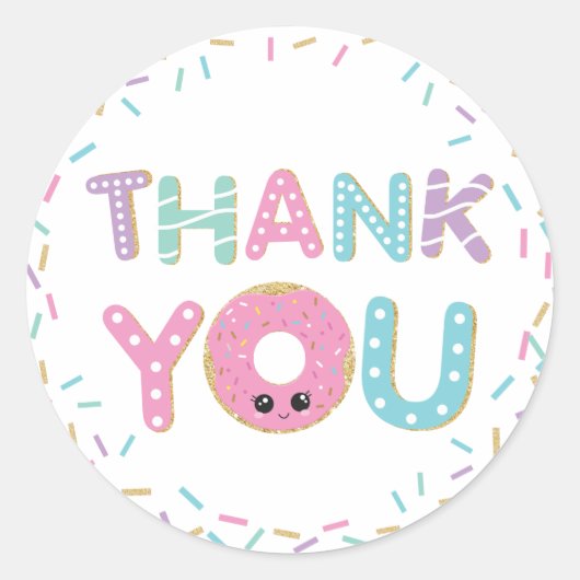 Sticker Rond Doughnut mignonne Merci Favor Cadeau (Devant)