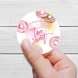 Sticker Rond Doughnut rose deux doux 2e anniversaire