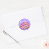Sticker Rond Doughnut rose violet arrosage personnalisé (Enveloppe)
