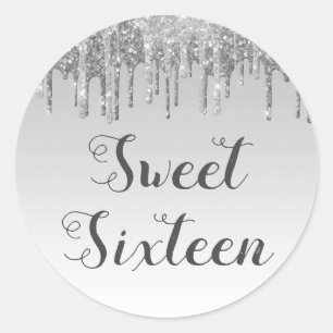 Sticker Rond Doux 16 Anniversaire Éperche et Parties scintillan