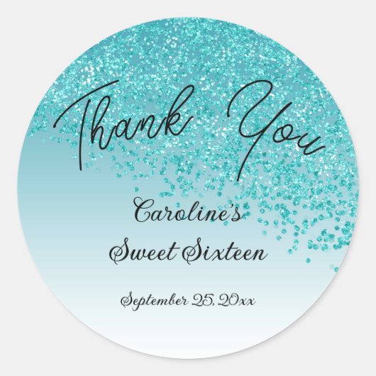 Sticker Rond Doux 16 Merci Tombant Parties scintillant bleue Tu (Devant)