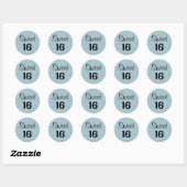 Sticker Rond Doux 16 Seize Parties scintillant d'argent bleu no (Feuille)