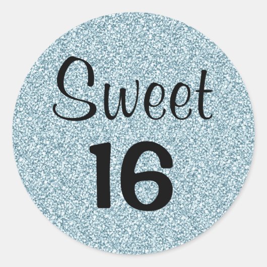 Sticker Rond Doux 16 Seize Parties scintillant d'argent bleu no (Devant)
