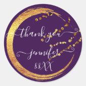Sticker Rond Doux 16e Remerciement Date Mariage Violet Or Necta (Devant)