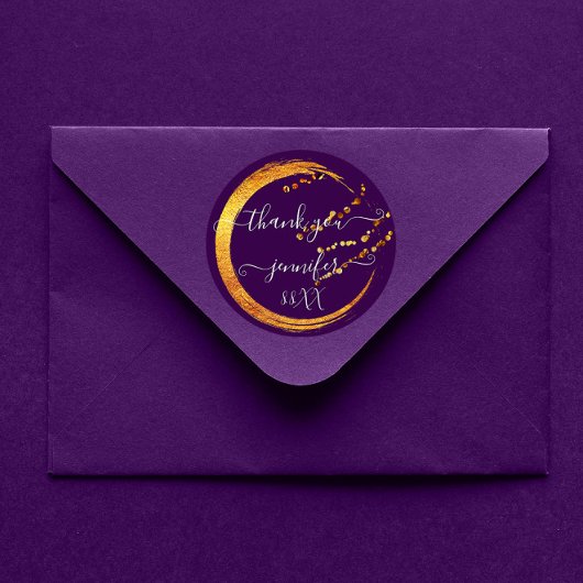 Sticker Rond Doux 16e Remerciement Date Mariée Violet Or Nectar