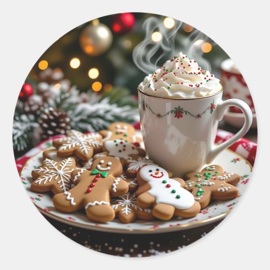 Sticker Rond Doux biscuits de Noël et cacao chaud (Devant)