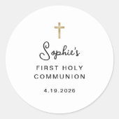 Sticker Rond Doux et simple | Première sainte communion d'or (Devant)