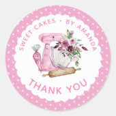 Sticker Rond Doux gâteaux rose Merci (Devant)