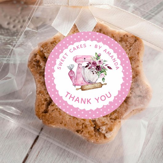 Sticker Rond Doux gâteaux rose Merci