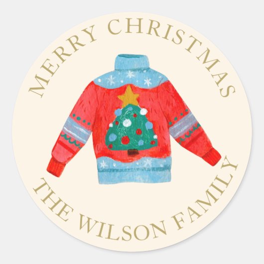 Sticker Rond Doux moche Famille mignonne Joyeux Noël (Devant)