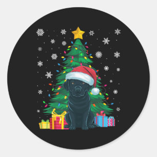 Sticker Rond Doux moche Xmas Arbre Lumières Black Labrador Chie