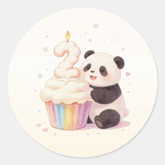 Sticker Rond Doux Panda Pastel Bébé 2e Anniversaire (Devant)