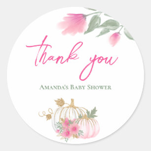 Sticker Rond Doux Petit Citrouille Blush Rose Or Blanc Floral