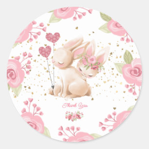 Sticker Rond Doux petit lapin bébé fille douche