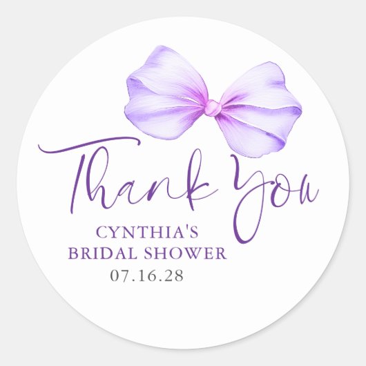 Sticker Rond Doux pourpre Bow favorise le Merci (Devant)