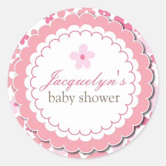 Sticker Rond Doux rose marron Fleurs chic bébé fille douche (Devant)