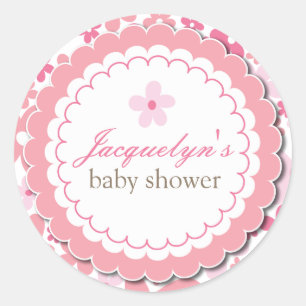 Sticker Rond Doux rose marron Fleurs chic bébé fille douche
