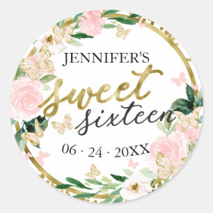 Sticker Rond Douze ans charmants Fleur de rougissement Papillon