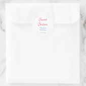 Sticker Rond Douze ans rose nom date calligraphie boho bleu (Sac)