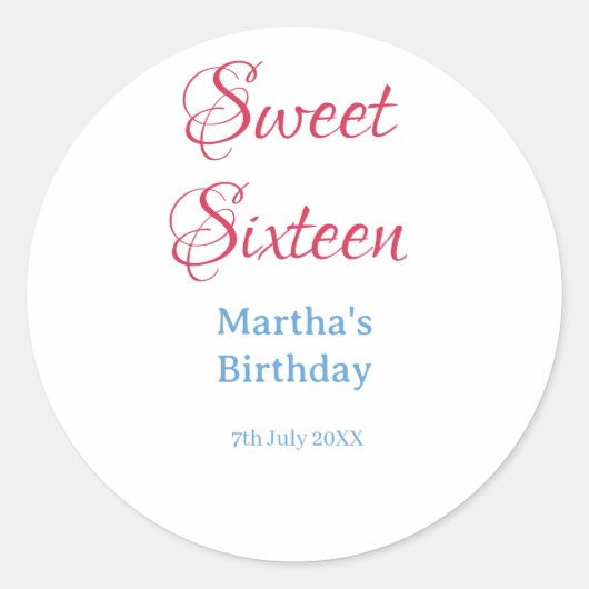 Sticker Rond Douze ans rose nom date calligraphie boho bleu (Devant)