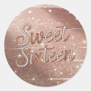 Sticker Rond Douze Ans Sucrés en Or Rose et Perles