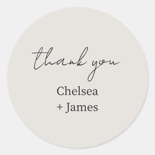 Sticker Rond Dove Grey | Mariage de Merci de script simple chic (Devant)
