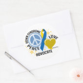 Sticker Rond Down Syndrome Peace Love Advocate (Enveloppe)