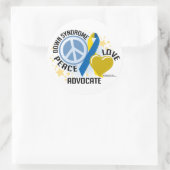 Sticker Rond Down Syndrome Peace Love Advocate (Sac)