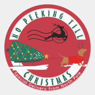 Sticker Rond Doxie Merry & Bright Dachshund Noël