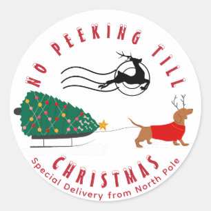 Sticker Rond Doxie Merry & Bright Dachshund Noël
